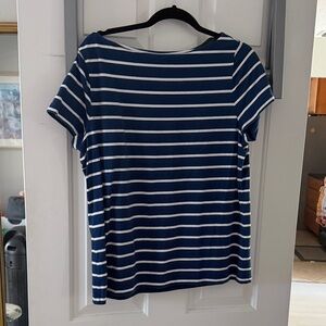 Talbots Blue and White Striped Short Sleeve Top